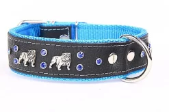 Yogipet - Collier Bulldog Cuir Crystal Pour Chien - Bleu