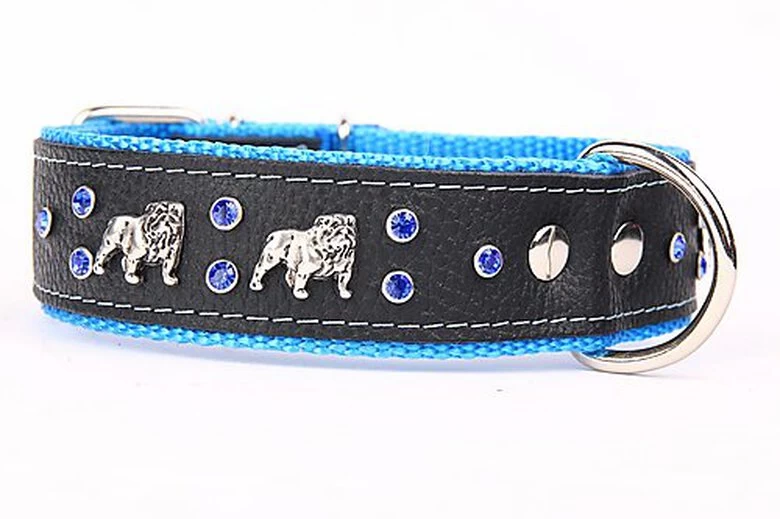 Yogipet - Collier Bulldog Cuir Crystal Pour Chien - Bleu 2 Yogipet - Collier Bulldog Cuir Crystal Pour Chien - Bleu – Image 2