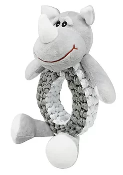 Animalis - Jouet Peluche Et Corde Anneau Tressée Rhinocéros Pour Chien - 32cm