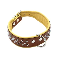 Comme Un Roi - Collier Cuir Clouté So Chic Caramel Pour Chien - XXL